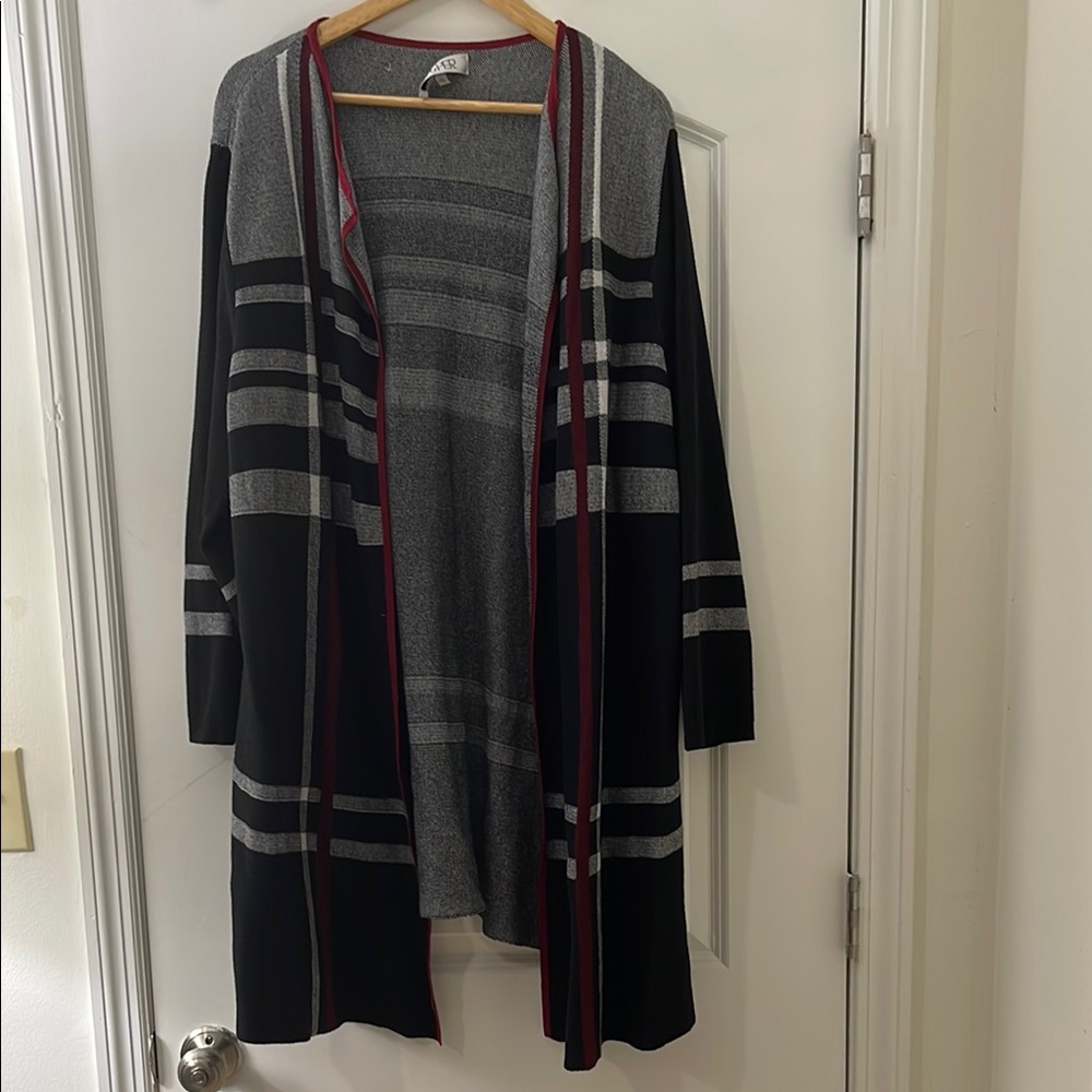 Kasper Black and Gray Striped Cardigan